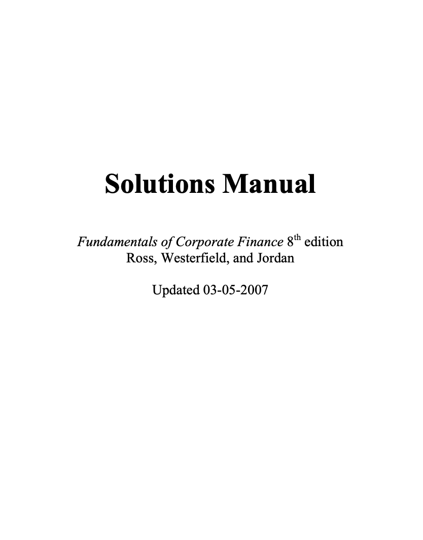 Fundamentals of Corporate Finance Solutions Manual book